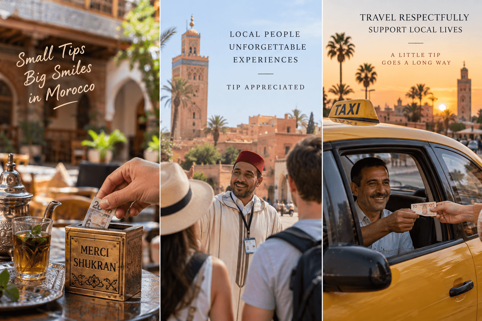 Morocco Travel Mistakes: 12 Problems First-Time Visitors Can Avoid 1 tourist tipping a local guide and taxi driver in morocco